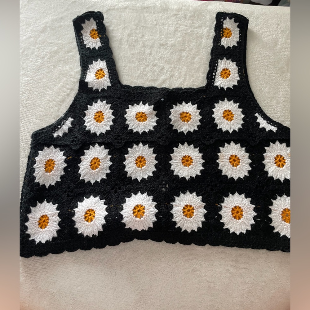 Blue Rain White and Orange Cropped Tank Top